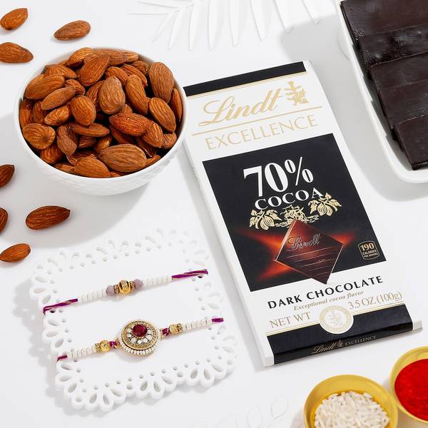 Elegant Rakhi Set And Dark Chocolate Hamper