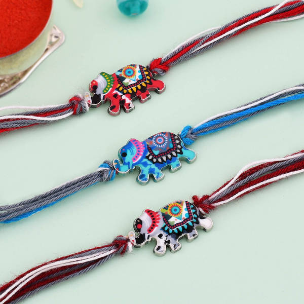 Elephants Decorative Enamel Rakhi (Set of 3)