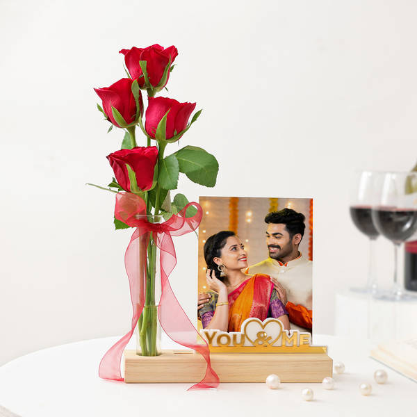 Enduring Personalized Karwa Chauth Rose Photo Stand