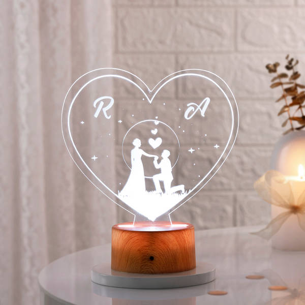 Evergreen Love Personalized LED Lamp - Wooden Finish Base