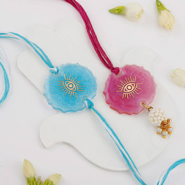 Evil Eye Bhaiya Bhabhi Resin Rakhi Set