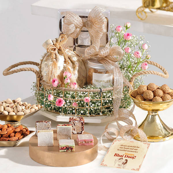 Exquisite Metal Basket Bhai Dooj Hamper