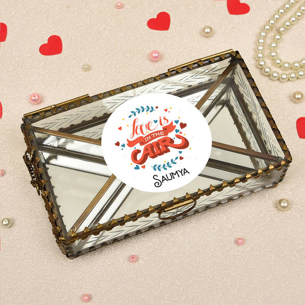 Fancy Personalized Four Sectional Glass Jewellery Box with Brass Framing