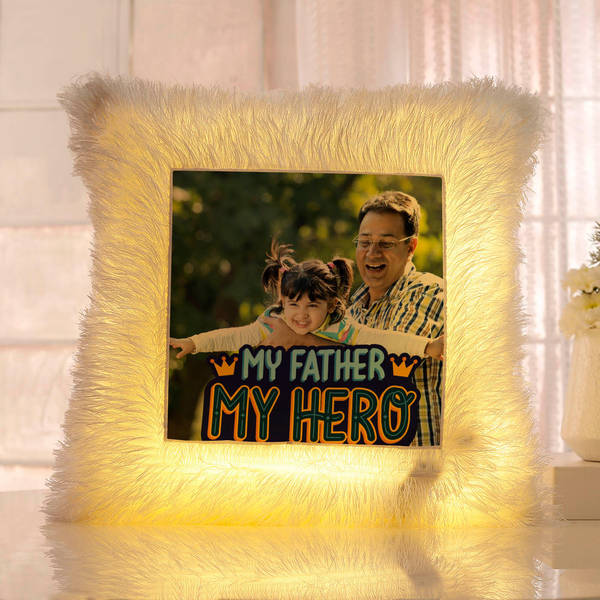 Father's Day Personalized My Father My Hero LED Fur Cushion
