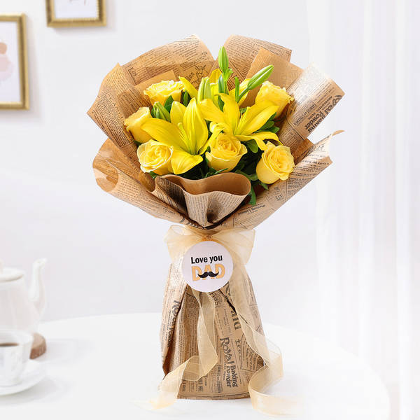Fathers Day Yellow Rose And Lilly Bouquet