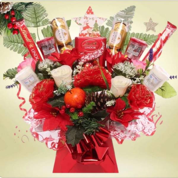 Festive Candle & Chocolate Delight Bouquet