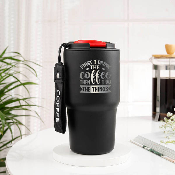 First I Drink The Coffee Personalized Black Sipper