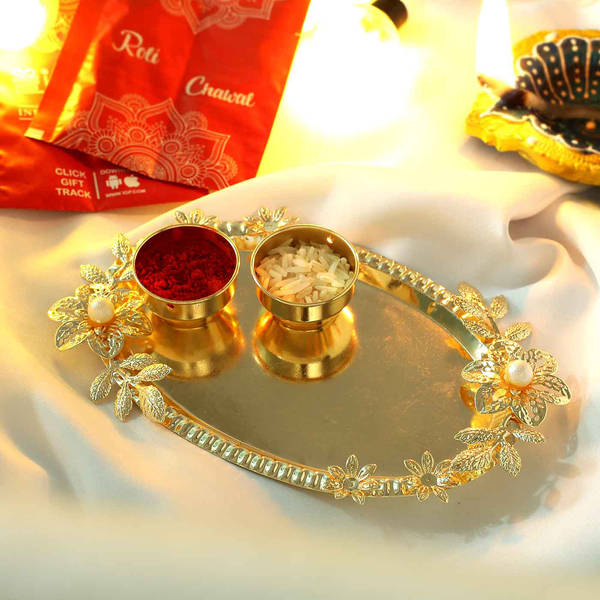 Floral Design Metal Bhai Dooj Tikka Thali