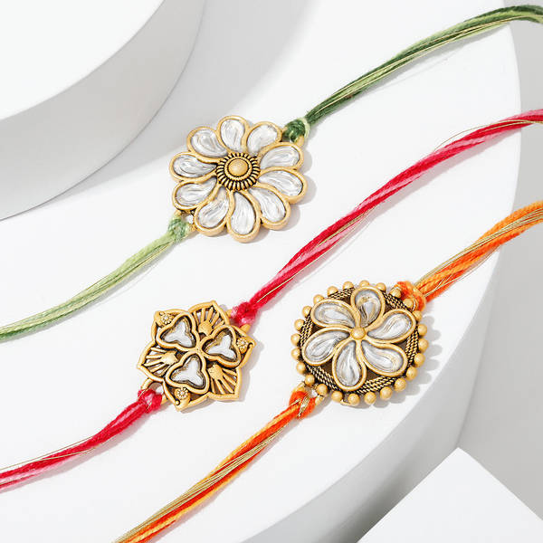 Florid Kundan Work Rakhi - Set Of 3