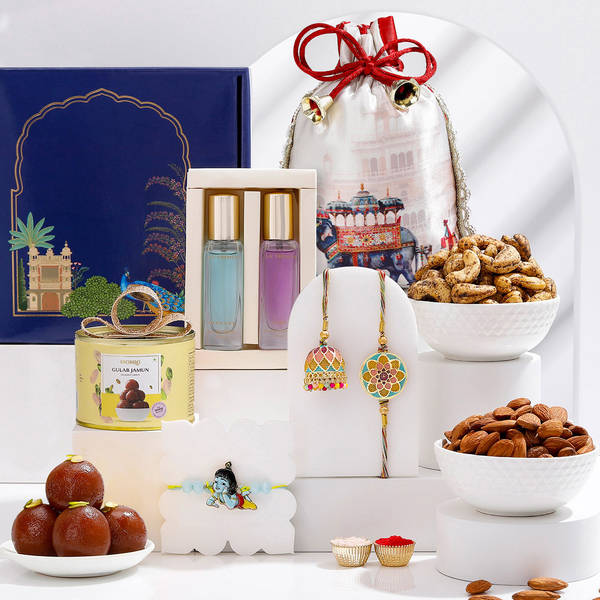 Fluorescent Bhaiya Bhabhi And Bal Krishna Rakhi Hamper