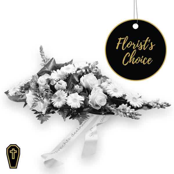 Funeral spray arrangement with ribbon - Florist’s Choice