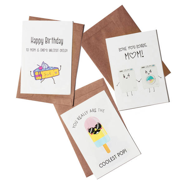 Funny Family Greeting Cards - Set Of 3