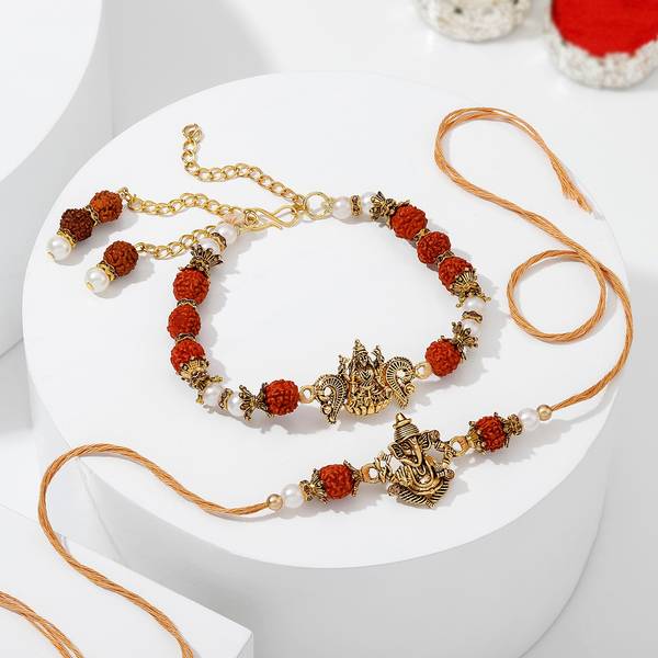 Ganesh And Lakshmi Antique Bhaiya Bhabhi Rakhi