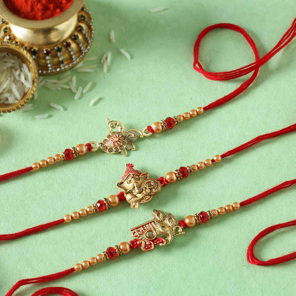 Ganesha, Krishna & Peacock Designer Rakhi (Set of 3)