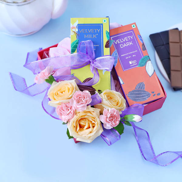 Gift Box with Flowers and Chocolates