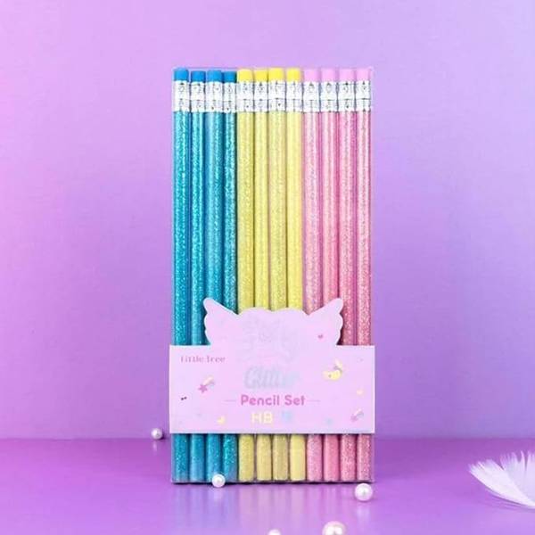 Glitter Script Premium Pencils Set Of 12