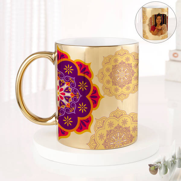 Glowing Diwali Personalized Metallic Mug - Gold