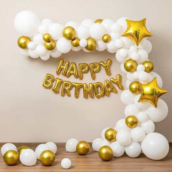 Gold And White Birthday Balloon Decor