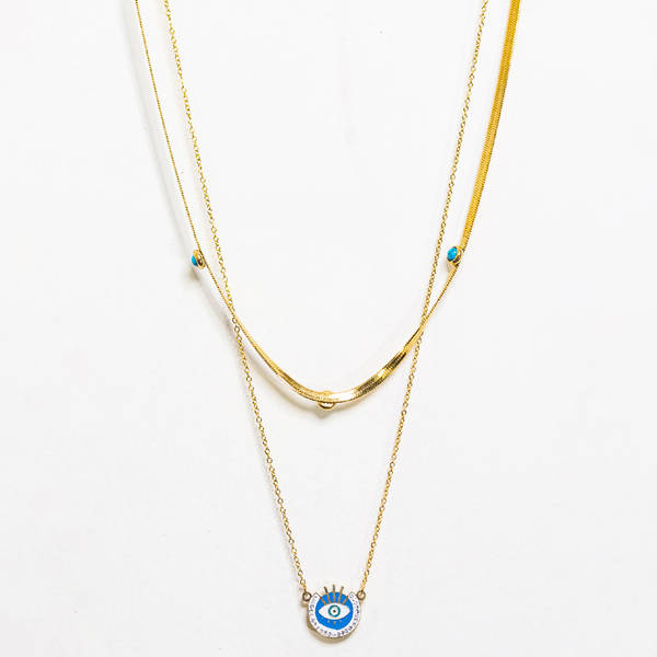 Gold Plated Double Layered Evil Eye Necklace