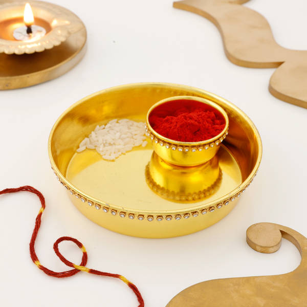 Gold Plated Tilak Thali With Moli