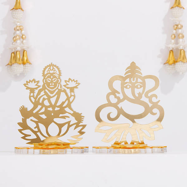 Golden Acrylic Ganesha And Laxmi Ji