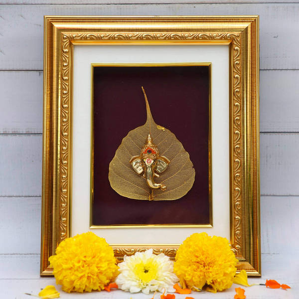 Golden Lord Ganesha Leaf Frame