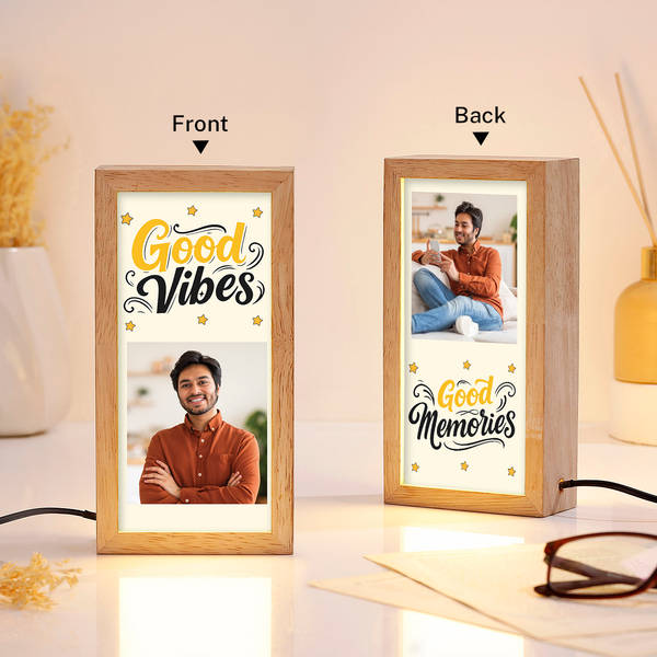 Good Vibes Personalized Wooden LED Photo Frame For Him