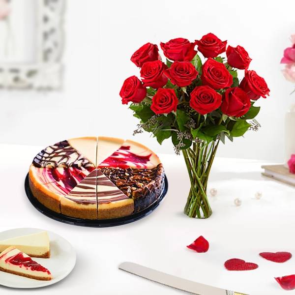 Gourmet Cheesecake And Rose Bouquet Combo