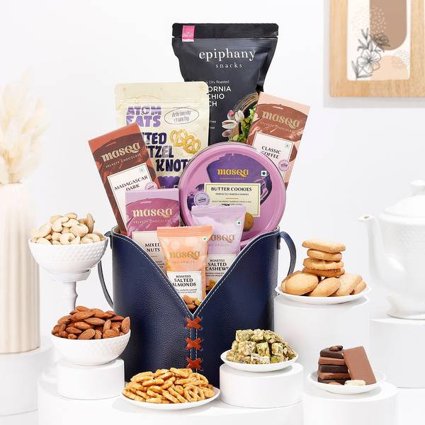 Gourmet Snacks In Leather Bag Gift Hamper