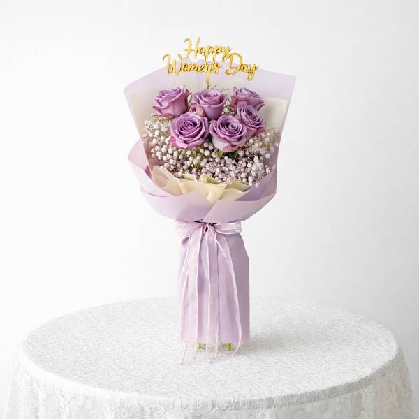 Graceful Purple Roses Hand-Tied Bouquet For Women's Day