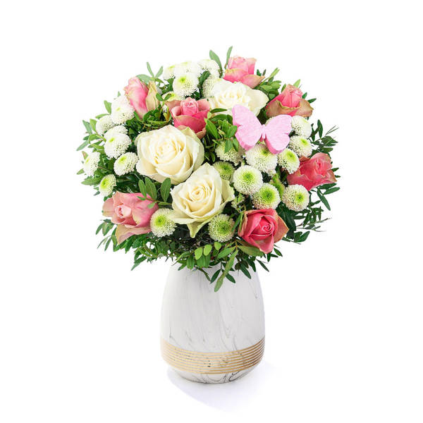 Graceful White Roses And Pistache Floral Arrangement