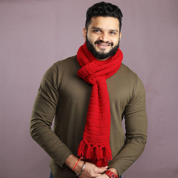 Hand Knitted Woolen Muffler - Red