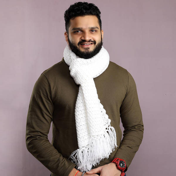 Hand Knitted Woolen Muffler - White