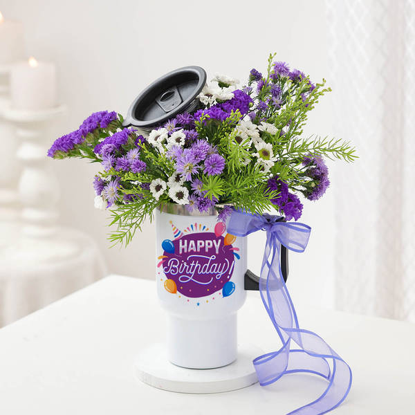 Happy Birthday Personalized Travel Mug Arrangement