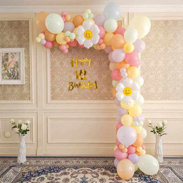 Happy Half Birthday Daisy Balloon Arch