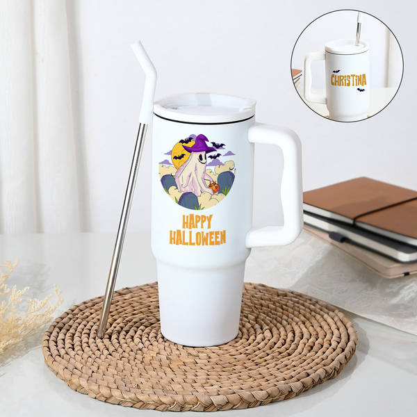 Happy Halloween Personalized White Tumbler With Straw