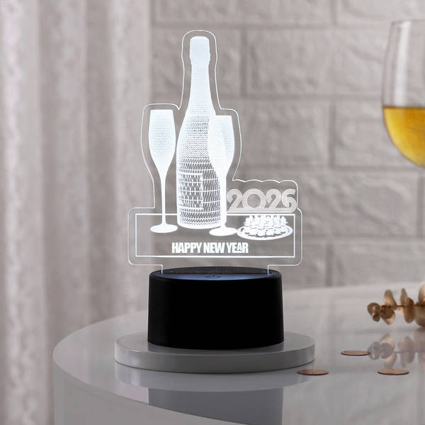 Happy New Year LED Lamp - Black Base