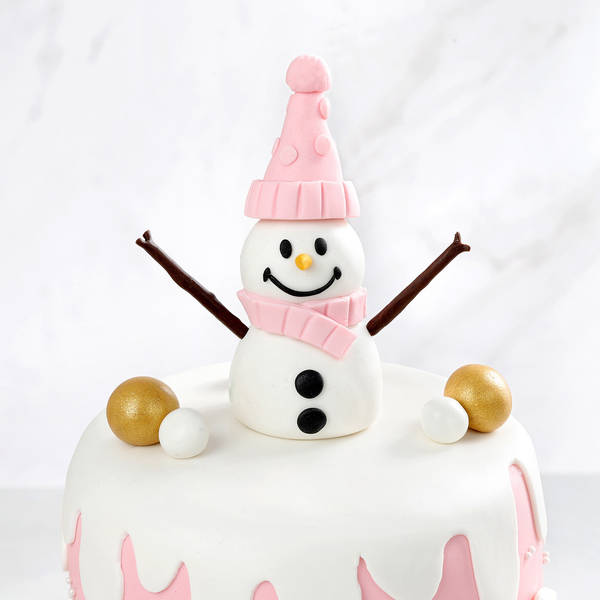 Happy Snow Man New Year Fondant Cake (1Kg)