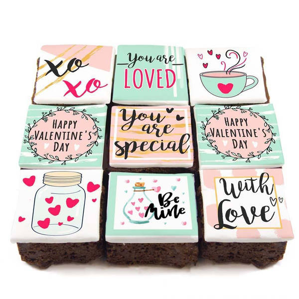 Happy Valentine's Day Chocolate Fudge Brownie - Set Of 9