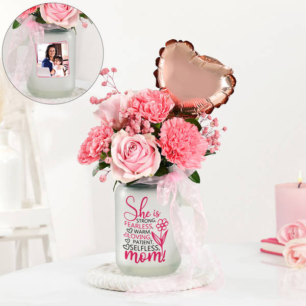 Heartfelt Personalized Floral Jar Arrangement For Mom