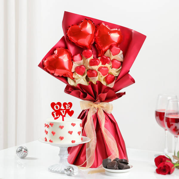 Heartfelt Valentine's Day Bouquet And Cake Combo