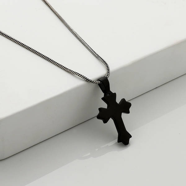 Holy Cross Pendant With Chain - Black