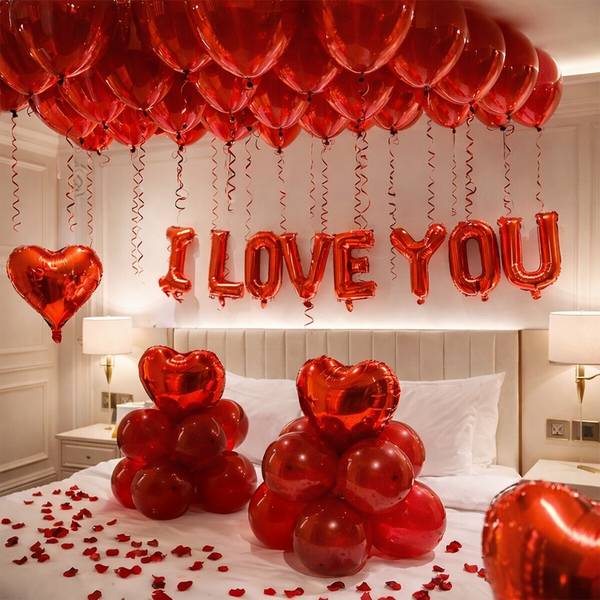I LOVE YOU Balloon Room Setup
