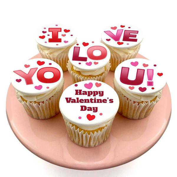 I Love You Valentine's Day Vanilla Cupcakes - Set Of 6