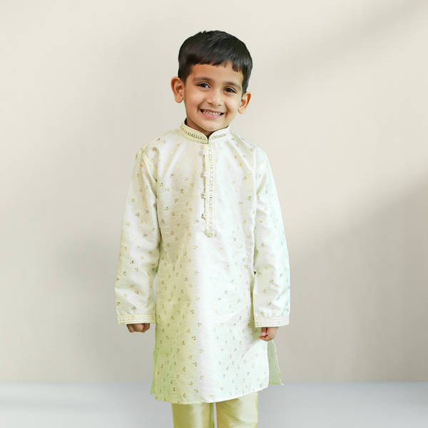 Ivory Art Silk Kurta Set for Kids