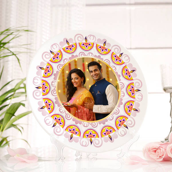 Khushiyon Ki Diwali Personalized Sublimated Plate With Stand