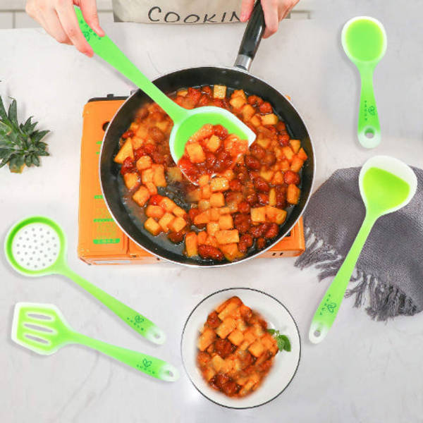 Kitchen Utensil Set - Translucent Silicone - Green - Set Of 5
