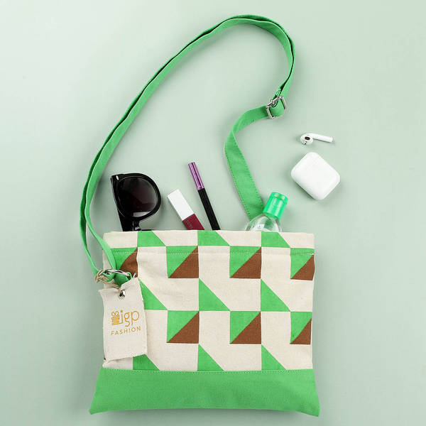 Kites Print Canvas Sling Bag - Green