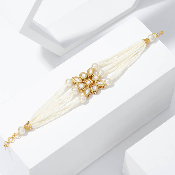 Kundan And Pearls Bracelet Rakhi