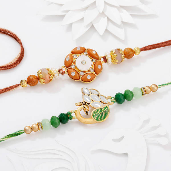 Kundan Peacock And Pearl Rakhis - Set Of 2